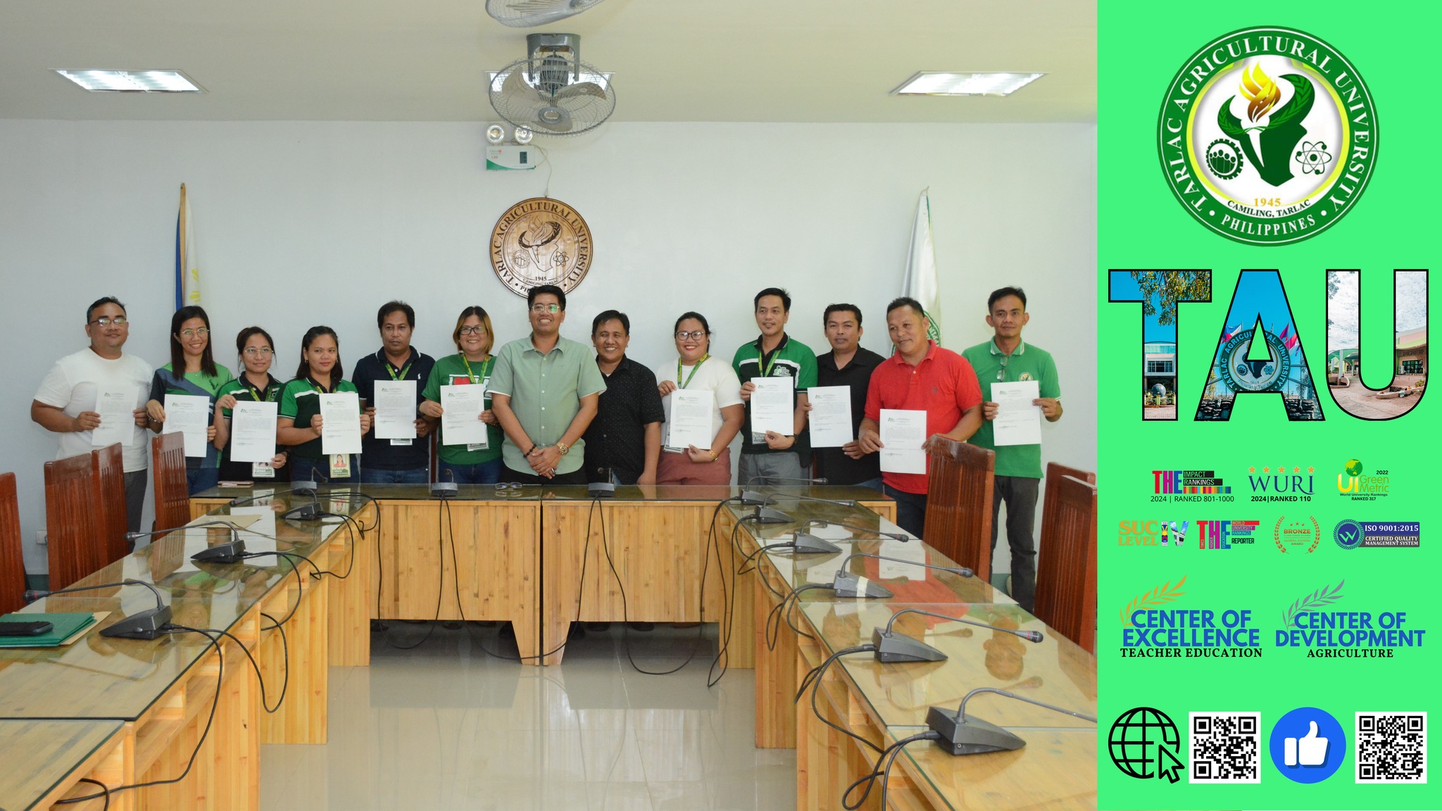 𝐂𝐀𝐏𝐓𝐔𝐑𝐄𝐃 𝐈𝐍 𝐋𝐄𝐍𝐒 | Newly-elected officers of the Non-teaching Staff Association (NASA) take their oath of office before Dr. Silverio Ramon DC. Salunson, Tarlac Agricultural University (TAU) President, during the group’s courtesy call at the Office of the President (OP) Conference Hall, 2 August. 