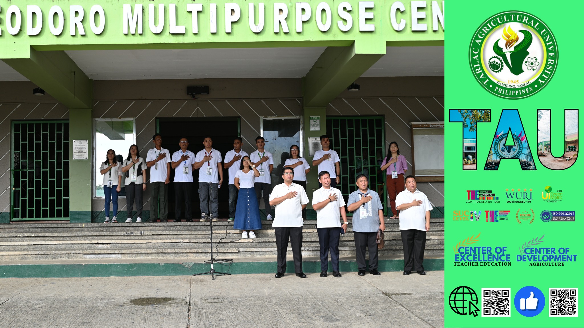 𝐂𝐀𝐏𝐓𝐔𝐑𝐄𝐃 𝐈𝐍 𝐋𝐄𝐍𝐒 | The Tarlac Agricultural University (TAU) community convenes in front of the Gilberto O. Teodoro Multipurpose Center to honor the Philippine National Flag, 5 August