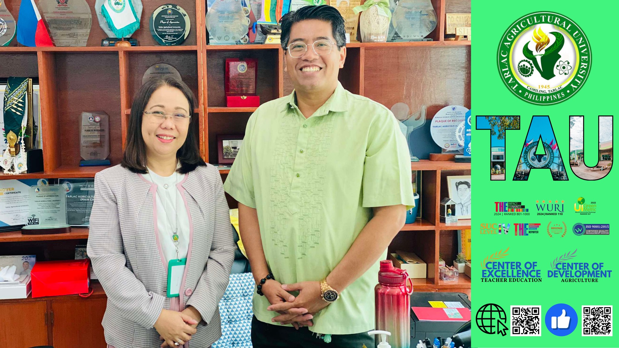 𝐂𝐀𝐏𝐓𝐔𝐑𝐄𝐃 𝐈𝐍 𝐋𝐄𝐍𝐒 | Focusing on providing a more seamless banking experience for Tarlac Agricultural University (TAU) employees, Ms. Zenaida B. Gonzales, the new Branch Manager of Land Bank of the Philippines (LBP) Camiling, pays a courtesy visit to TAU President Dr. Silverio Ramon DC. Salunson. During the meeting, Ms. Gonzales highlights the ongoing proposal to digitize transactions between TAU and LBP Camiling for smoother and easier processing of documents. Dr. Salunson, along with Ms. Guia Mae O. Basilio, chief of Cashiering and Treasury Unit; Ms. Liberty Y. Austria, disbursing officer; and Ms. Marilyn R. Soriano, administrative assistant II  also express their commitment to advancing the University's financial transactions in their office. 