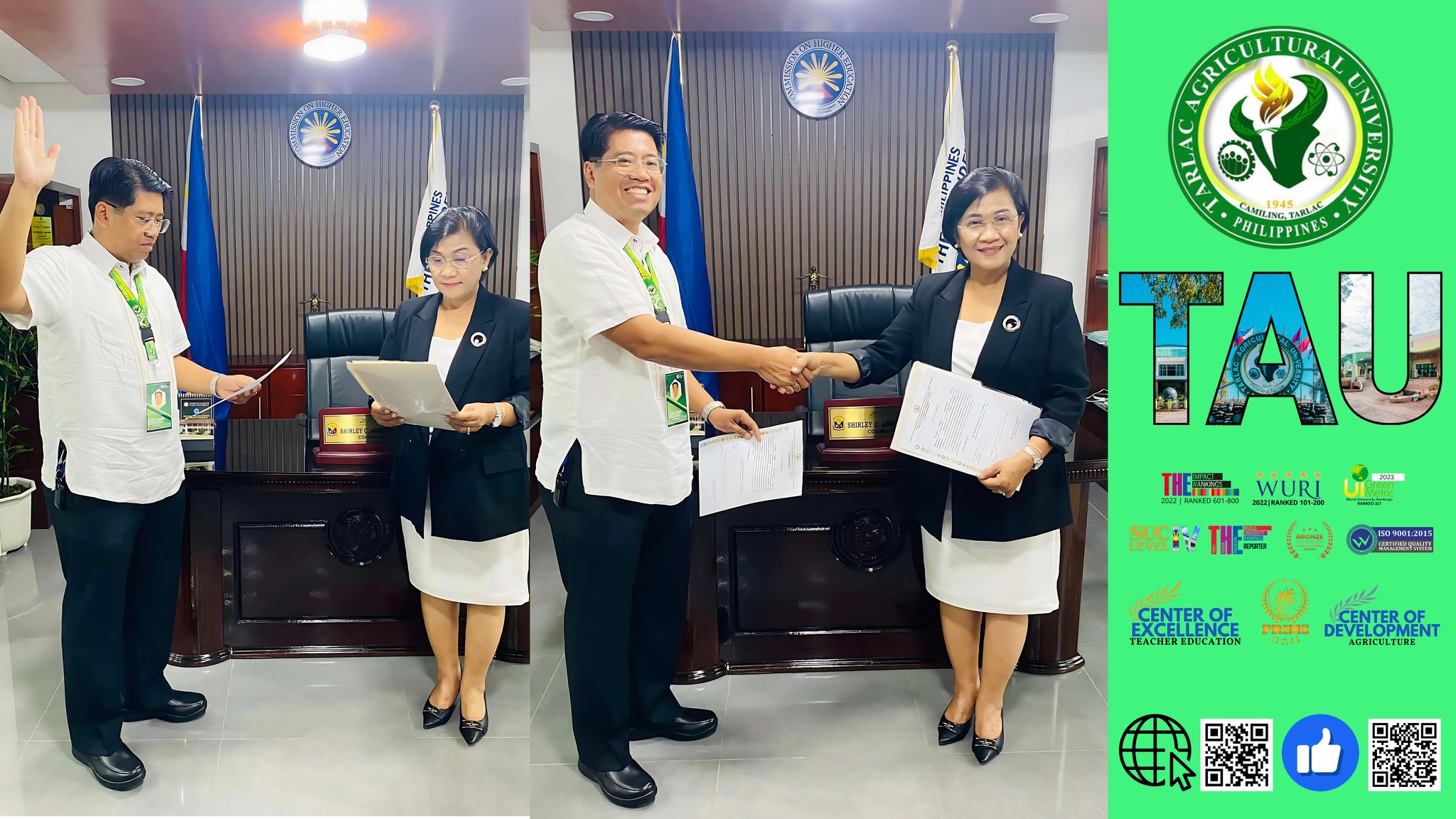 𝐂𝐀𝐏𝐓𝐔𝐑𝐄𝐃 𝐈𝐍 𝐋𝐄𝐍𝐒 | Tarlac Agricultural University (TAU) President Silverio Ramon DC. Salunson has been sworn in as the new President of Association of State Colleges and Universities - Solid North (ASCU-SN)